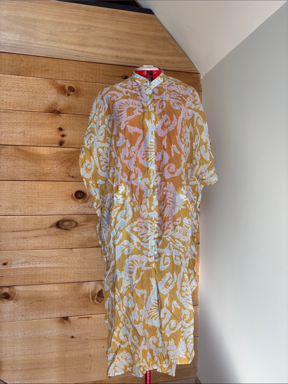 Yellow & White Floral Button-Up Tunic Dress